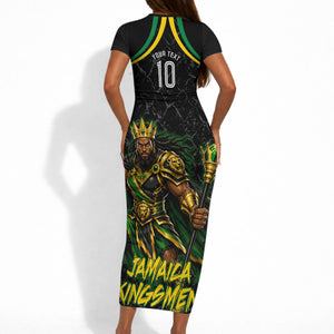 Personalized Jamaica Kingsmen Short Sleeve Bodycon Dress Caribbean Cricket Royal Warrior King Mascot