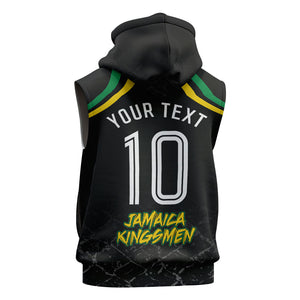 Personalized Jamaica Kingsmen Sleeveless Hoodie Caribbean Cricket Royal Warrior King Mascot