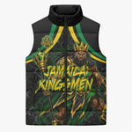 Personalized Jamaica Kingsmen Sleeveless Puffer Jacket Caribbean Cricket Royal Warrior King Mascot