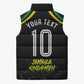 Personalized Jamaica Kingsmen Sleeveless Puffer Jacket Caribbean Cricket Royal Warrior King Mascot