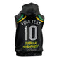 Personalized Jamaica Kingsmen Sleeveless Zip Hoodie Caribbean Cricket Royal Warrior King Mascot