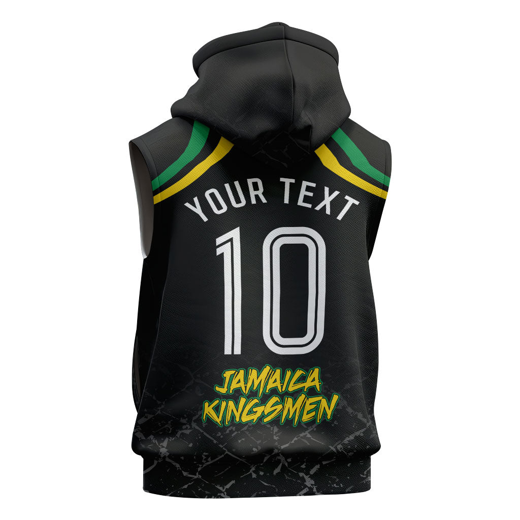 Personalized Jamaica Kingsmen Sleeveless Zip Hoodie Caribbean Cricket Royal Warrior King Mascot