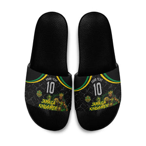 Personalized Jamaica Kingsmen Slide Sandals Caribbean Cricket Royal Warrior King Mascot