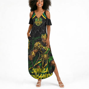 Personalized Jamaica Kingsmen Summer Maxi Dress Caribbean Cricket Royal Warrior King Mascot