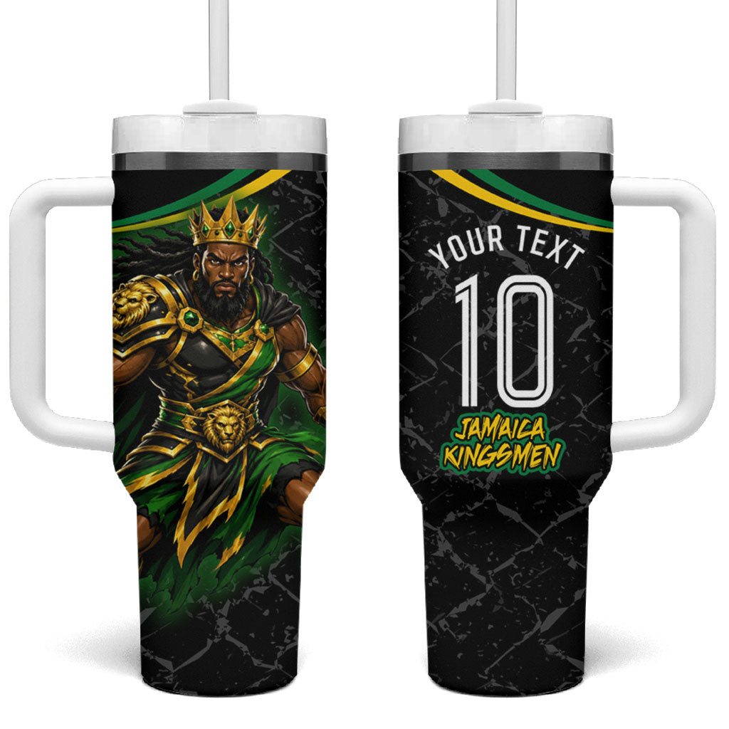Personalized Jamaica Kingsmen Tumbler With Handle Caribbean Cricket Royal Warrior King Mascot