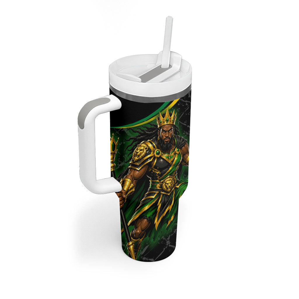 Personalized Jamaica Kingsmen Tumbler With Handle Caribbean Cricket Royal Warrior King Mascot