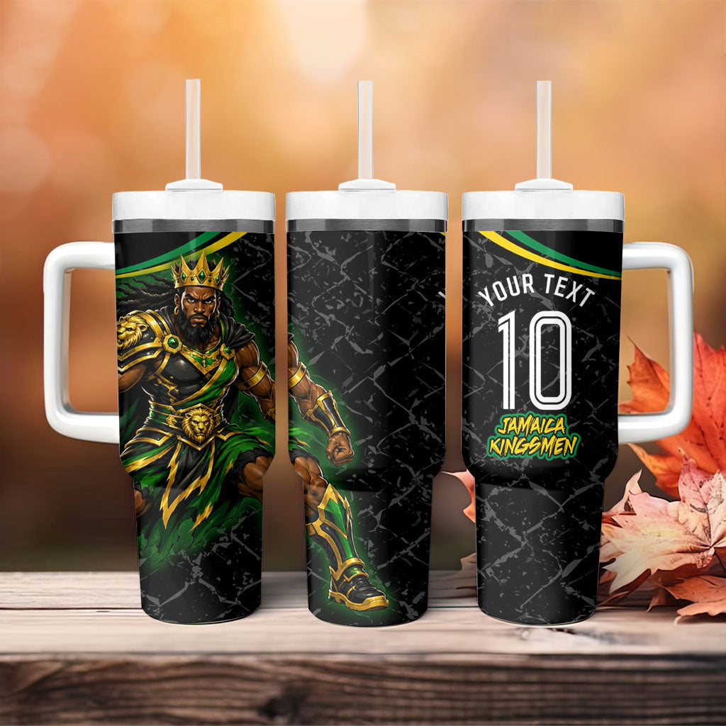 Personalized Jamaica Kingsmen Tumbler With Handle Caribbean Cricket Royal Warrior King Mascot