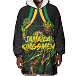 Personalized Jamaica Kingsmen Wearable Blanket Hoodie Caribbean Cricket Royal Warrior King Mascot
