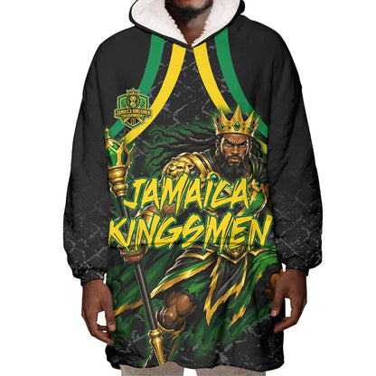 Personalized Jamaica Kingsmen Wearable Blanket Hoodie Caribbean Cricket Royal Warrior King Mascot
