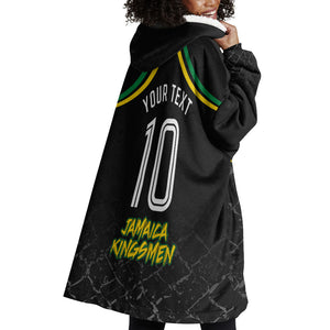 Personalized Jamaica Kingsmen Wearable Blanket Hoodie Caribbean Cricket Royal Warrior King Mascot