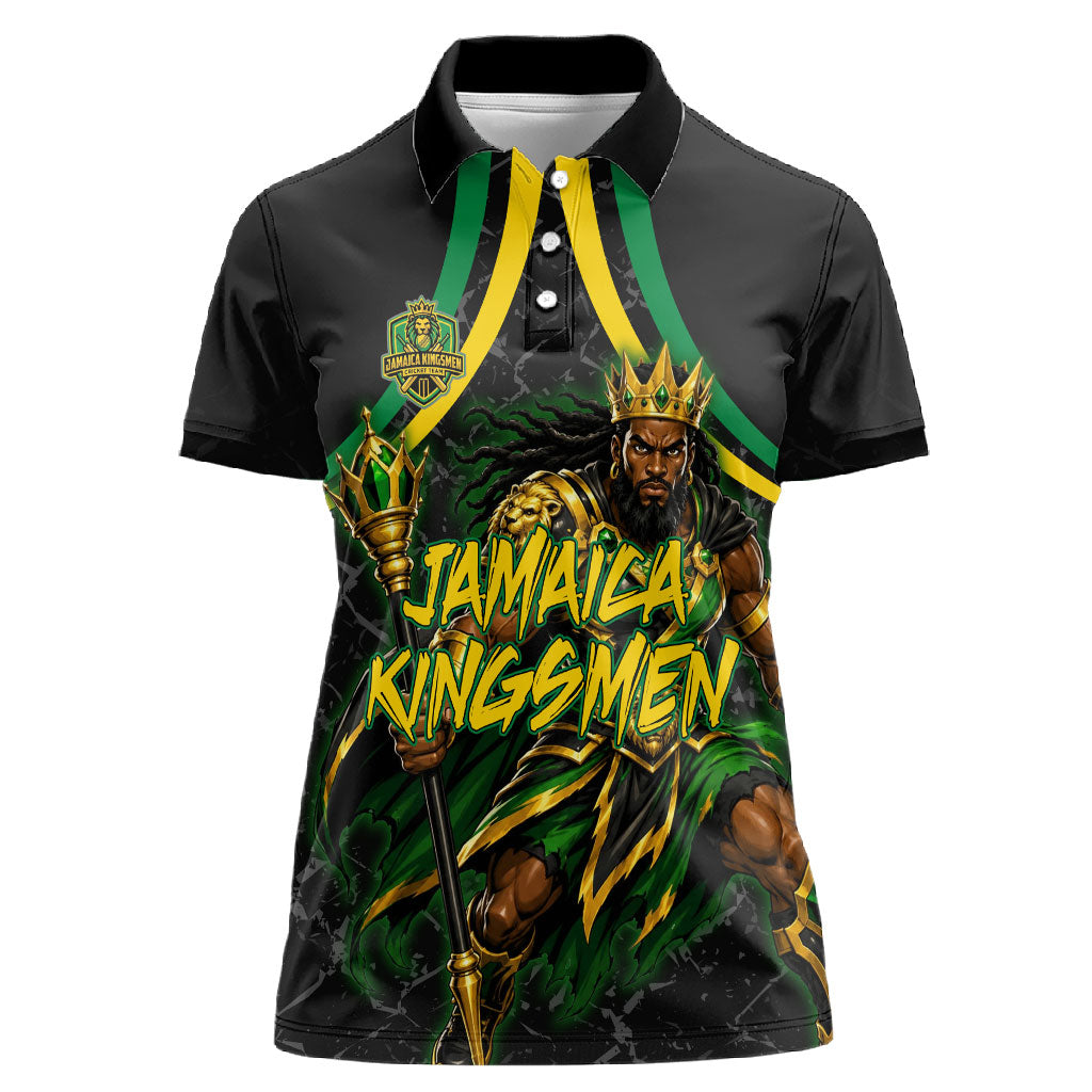 Personalized Jamaica Kingsmen Women Polo Shirt Caribbean Cricket Royal Warrior King Mascot
