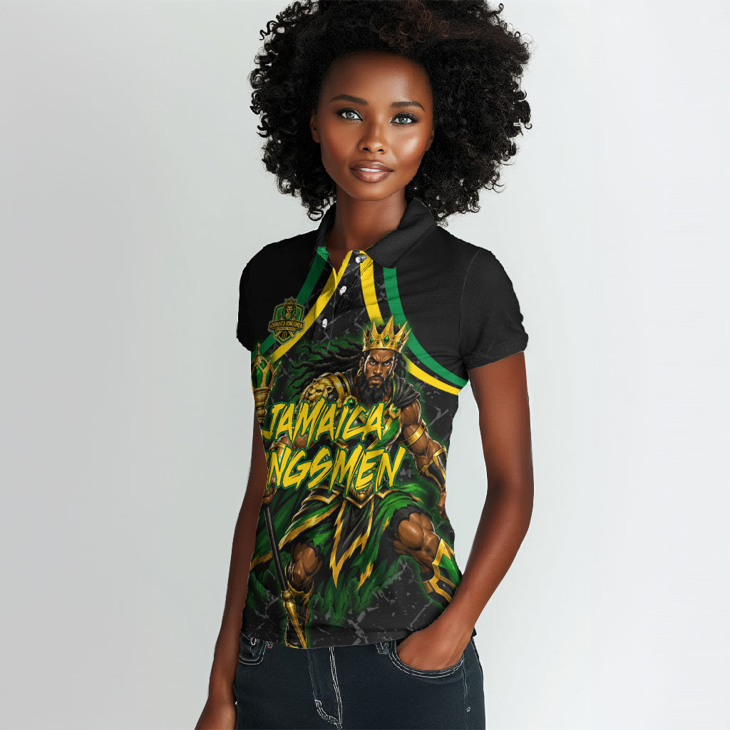 Personalized Jamaica Kingsmen Women Polo Shirt Caribbean Cricket Royal Warrior King Mascot