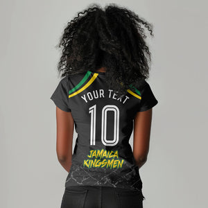 Personalized Jamaica Kingsmen Women V-Neck T-Shirt Caribbean Cricket Royal Warrior King Mascot
