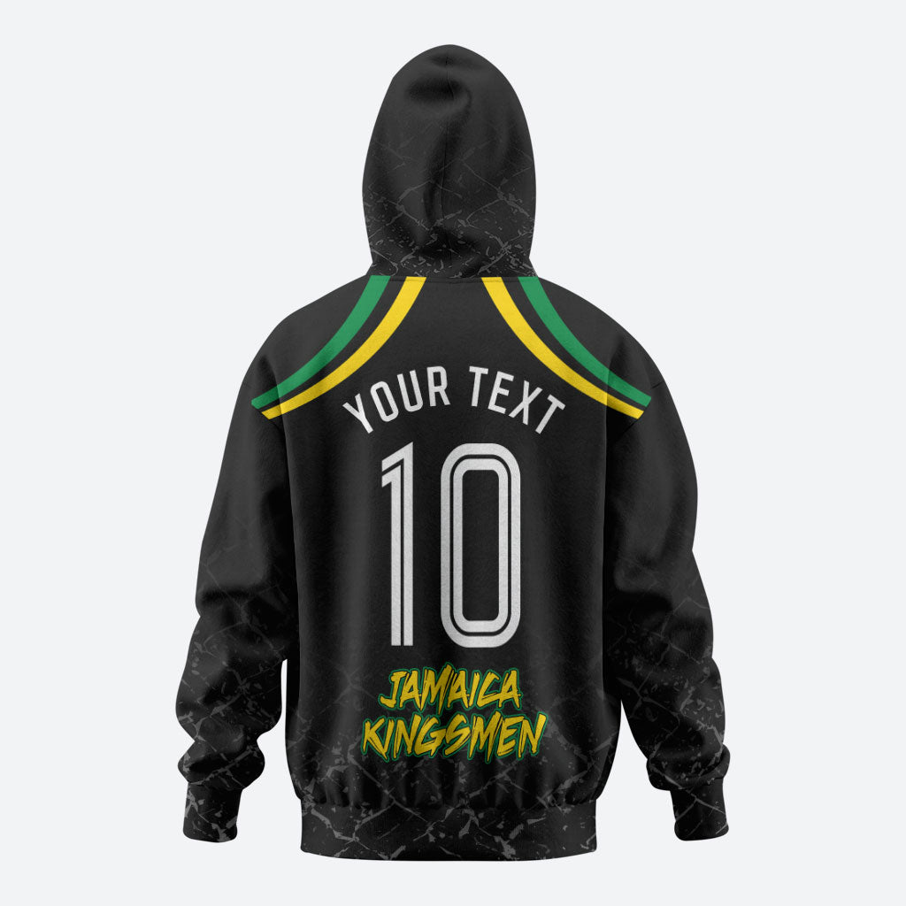 Personalized Jamaica Kingsmen Zip Hoodie Caribbean Cricket Royal Warrior King Mascot