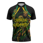 Personalized Jamaica Kingsmen Zipper Polo Shirt Caribbean Cricket Royal Warrior King Mascot
