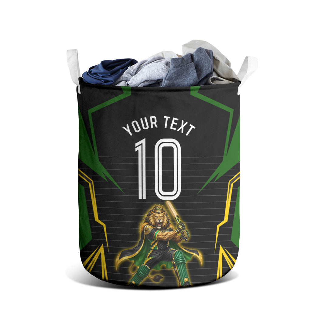 Personalized Jamaica Cricket Lion Mascot Laundry Basket Kingsmen Royal King Batsman Sport