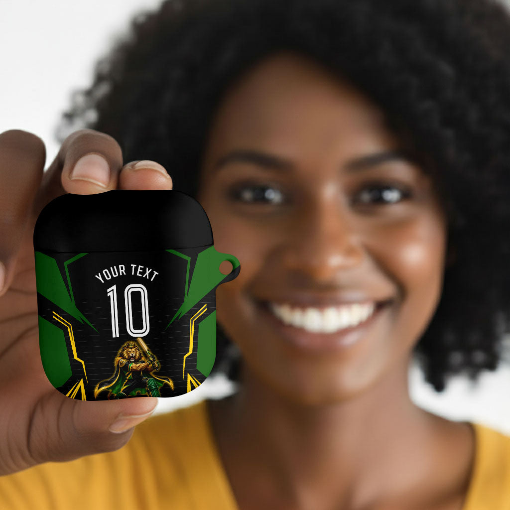 Personalized Jamaica Cricket Lion Mascot AirPods Case Kingsmen Royal King Batsman Sport