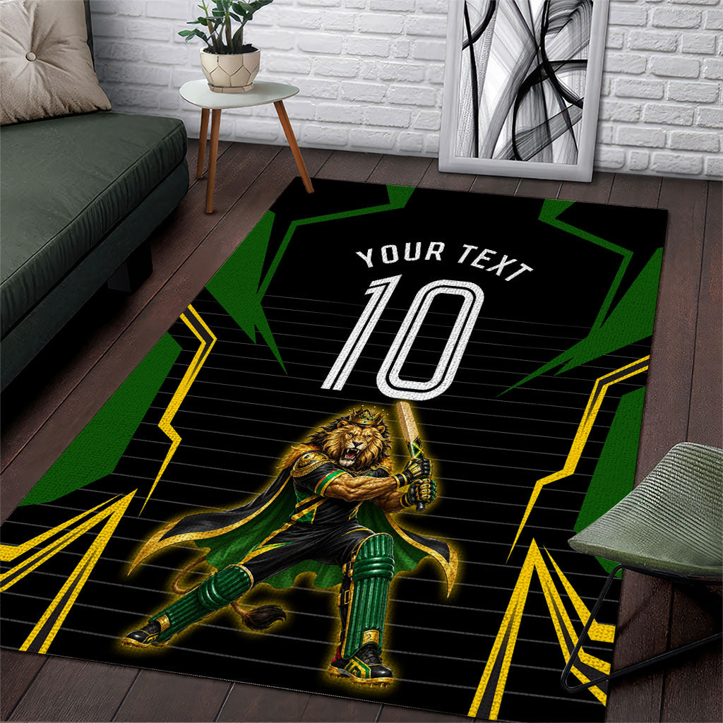Personalized Jamaica Cricket Lion Mascot Area Rug Kingsmen Royal King Batsman Sport