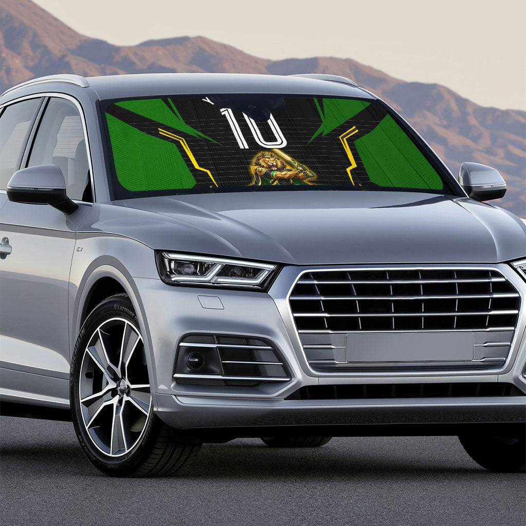 Personalized Jamaica Cricket Lion Mascot Auto Sun Shade Kingsmen Royal King Batsman Sport