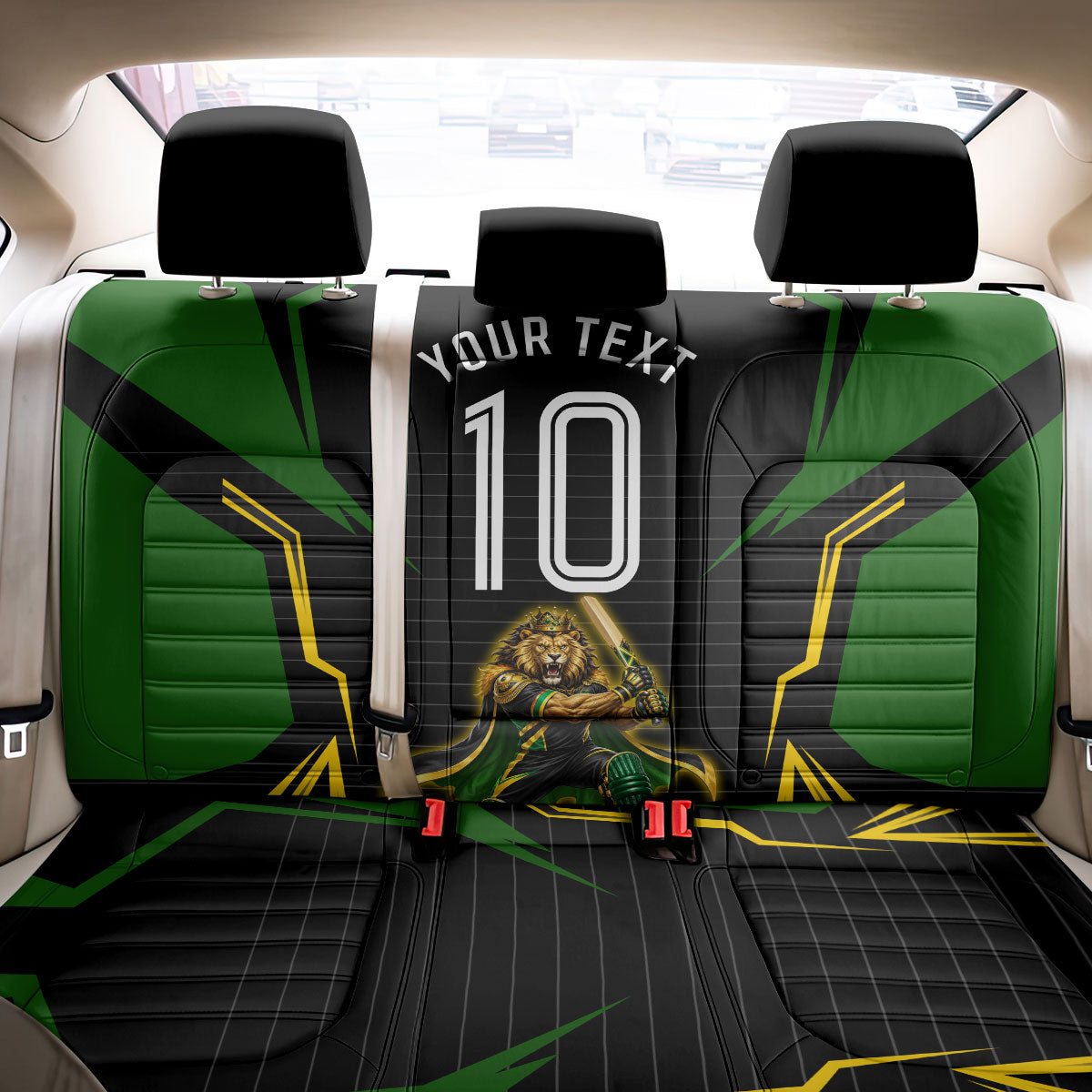 Personalized Jamaica Cricket Lion Mascot Back Car Seat Cover Kingsmen Royal King Batsman Sport