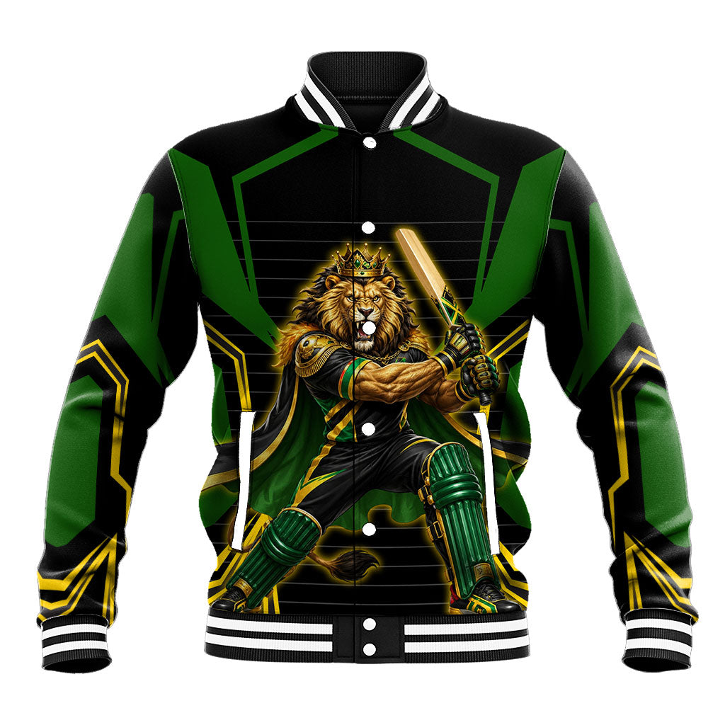 Personalized Jamaica Cricket Lion Mascot Baseball Jacket Kingsmen Royal King Batsman Sport