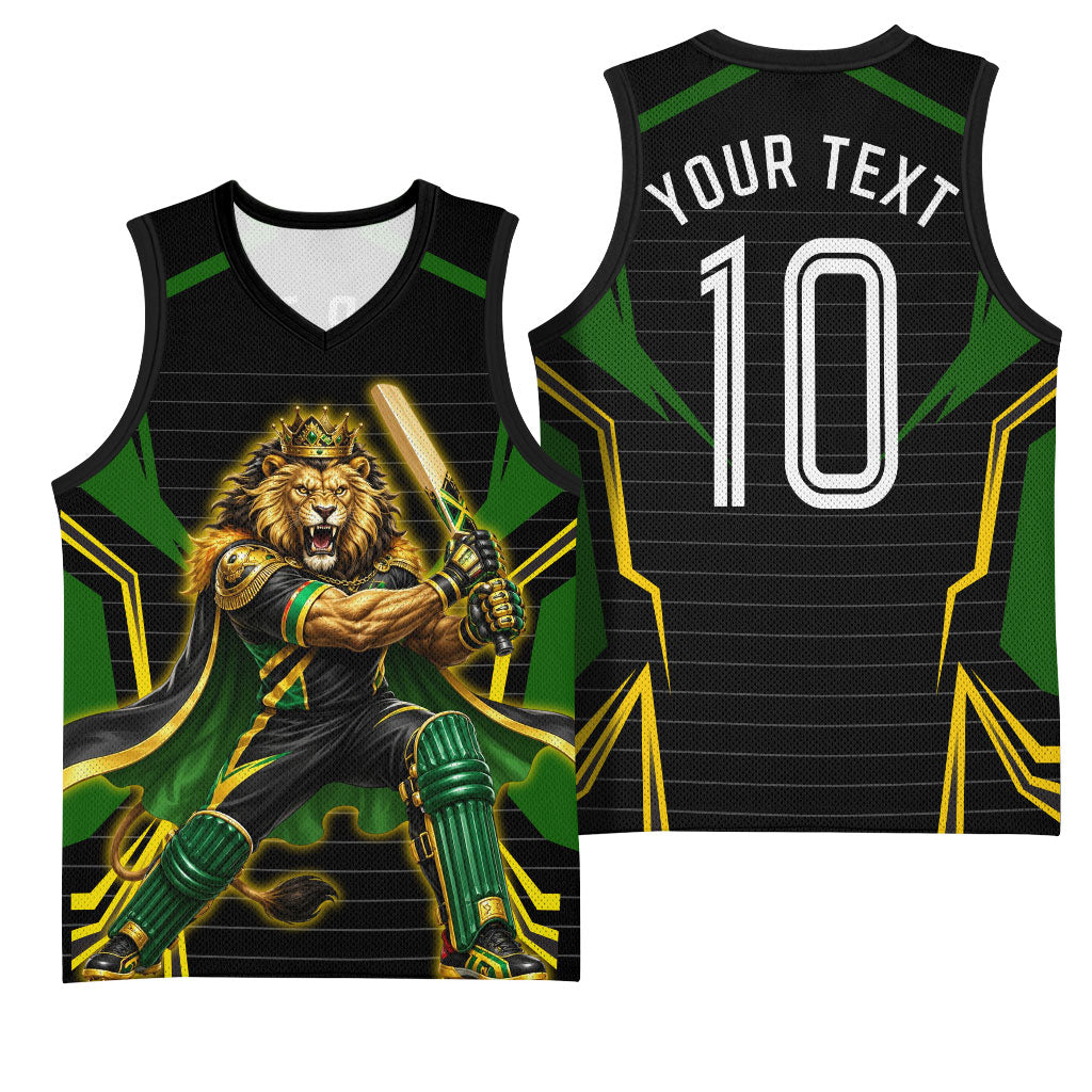 Personalized Jamaica Cricket Lion Mascot Basketball Jersey Kingsmen Royal King Batsman Sport