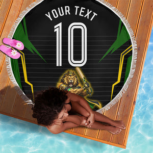 Personalized Jamaica Cricket Lion Mascot Beach Blanket Kingsmen Royal King Batsman Sport