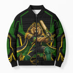 Personalized Jamaica Cricket Lion Mascot Bomber Puffer Jacket Kingsmen Royal King Batsman Sport