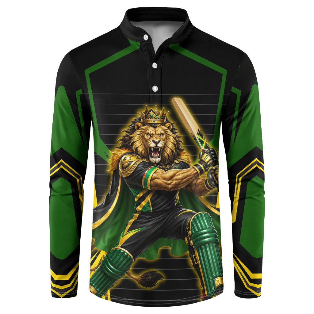 Personalized Jamaica Cricket Lion Mascot Button Sweatshirt Kingsmen Royal King Batsman Sport