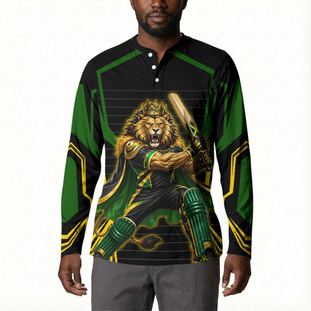 Personalized Jamaica Cricket Lion Mascot Button Sweatshirt Kingsmen Royal King Batsman Sport