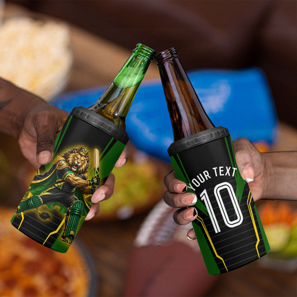 Personalized Jamaica Cricket Lion Mascot 4 in 1 Can Cooler Tumbler Kingsmen Royal King Batsman Sport