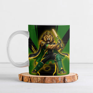 Personalized Jamaica Cricket Lion Mascot Ceramic Mug Kingsmen Royal King Batsman Sport