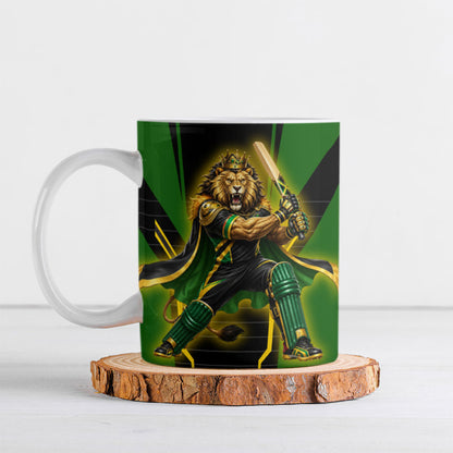 Personalized Jamaica Cricket Lion Mascot Ceramic Mug Kingsmen Royal King Batsman Sport