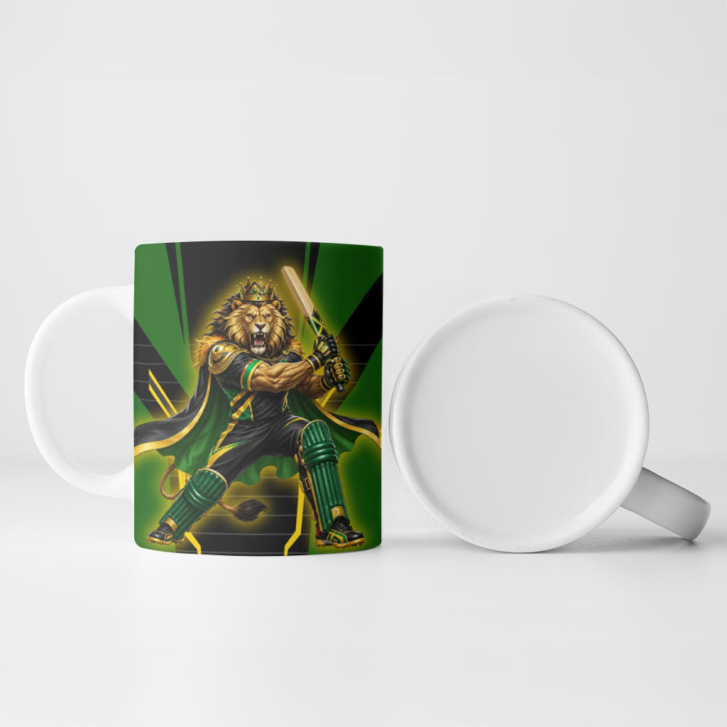 Personalized Jamaica Cricket Lion Mascot Ceramic Mug Kingsmen Royal King Batsman Sport