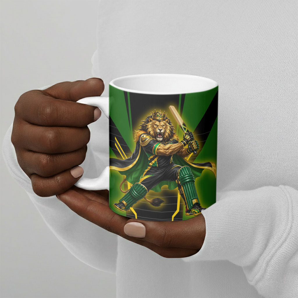 Personalized Jamaica Cricket Lion Mascot Ceramic Mug Kingsmen Royal King Batsman Sport