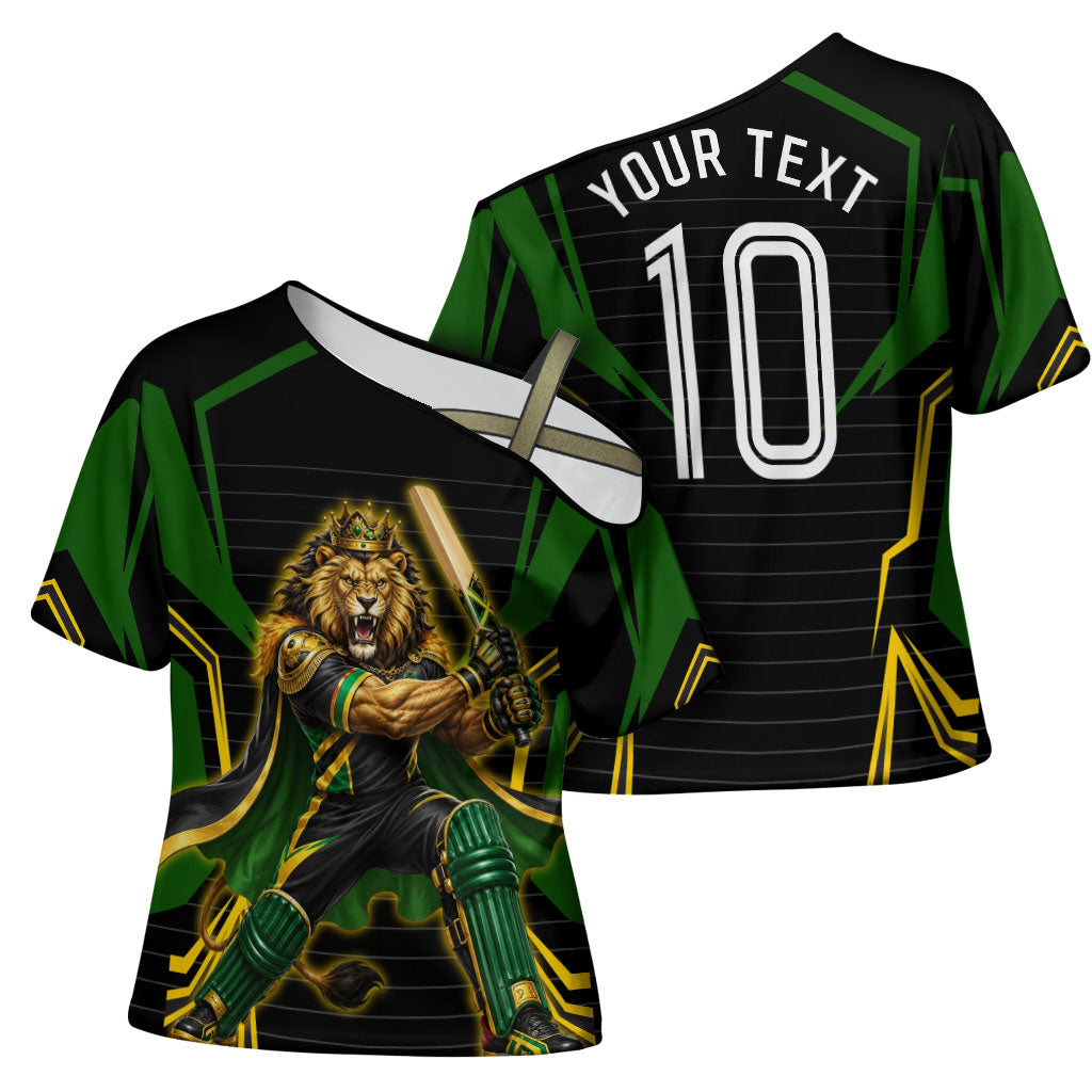 Personalized Jamaica Cricket Lion Mascot Cross Shoulder Shirt Kingsmen Royal King Batsman Sport