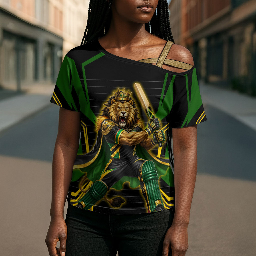 Personalized Jamaica Cricket Lion Mascot Cross Shoulder Shirt Kingsmen Royal King Batsman Sport