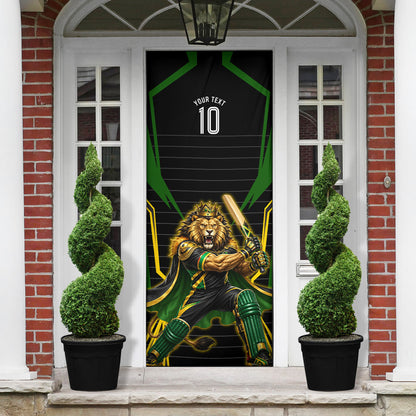 Personalized Jamaica Cricket Lion Mascot Door Cover Kingsmen Royal King Batsman Sport