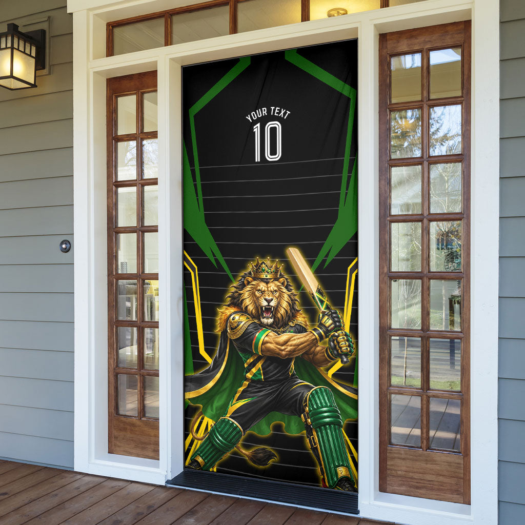 Personalized Jamaica Cricket Lion Mascot Door Cover Kingsmen Royal King Batsman Sport