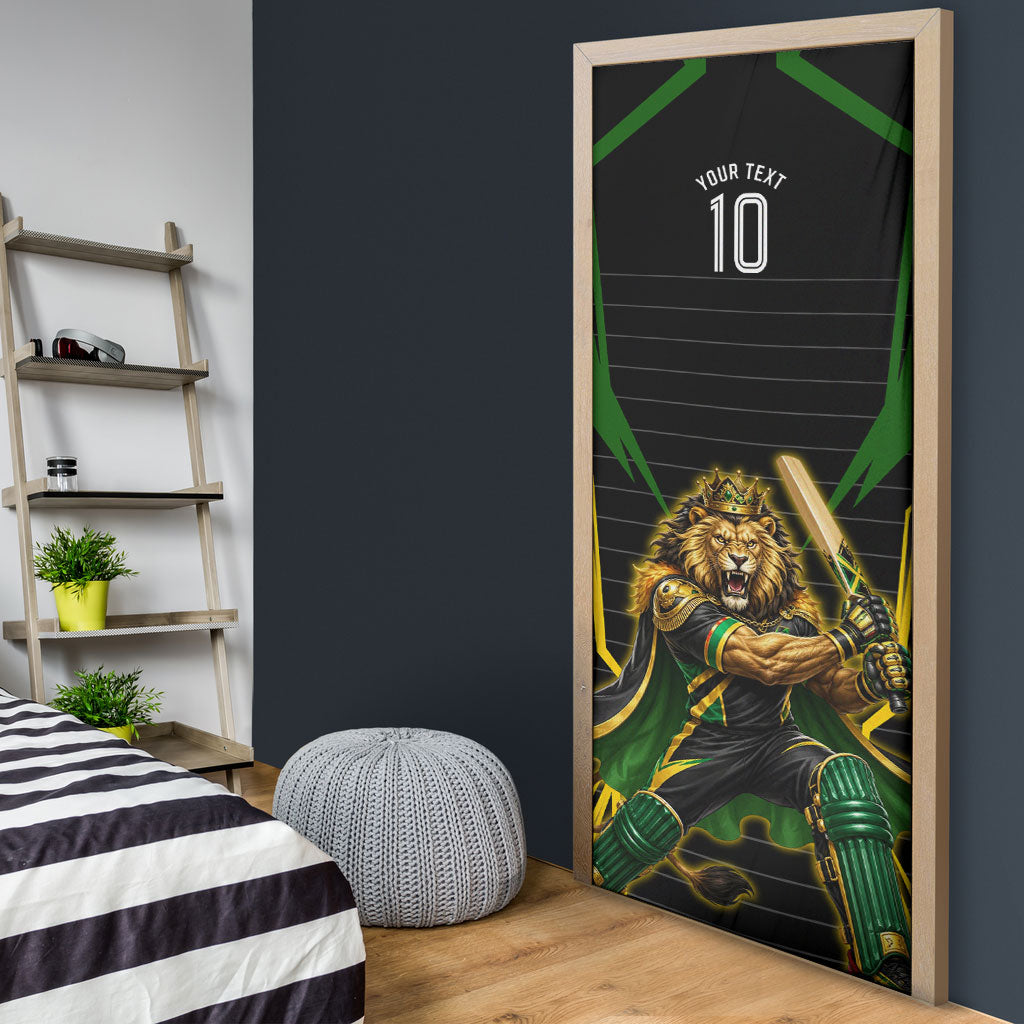 Personalized Jamaica Cricket Lion Mascot Door Cover Kingsmen Royal King Batsman Sport