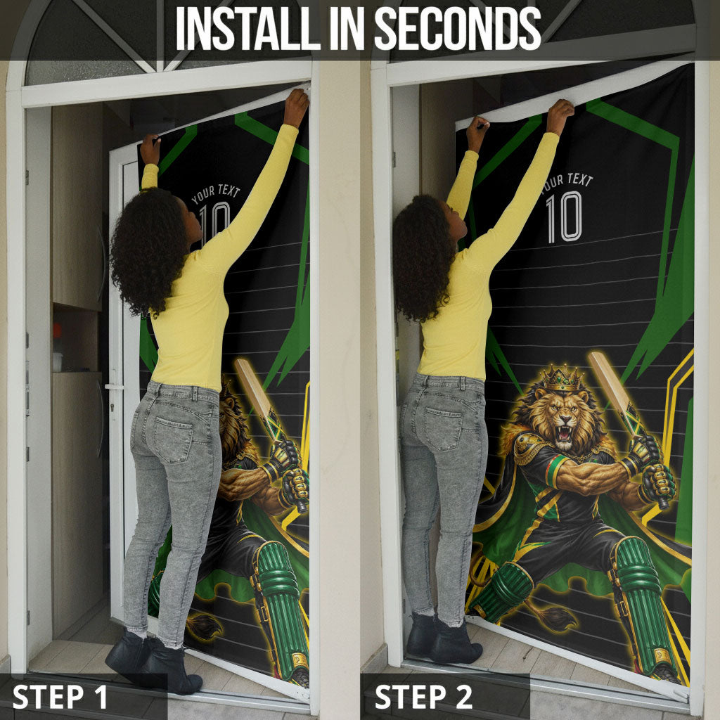 Personalized Jamaica Cricket Lion Mascot Door Cover Kingsmen Royal King Batsman Sport
