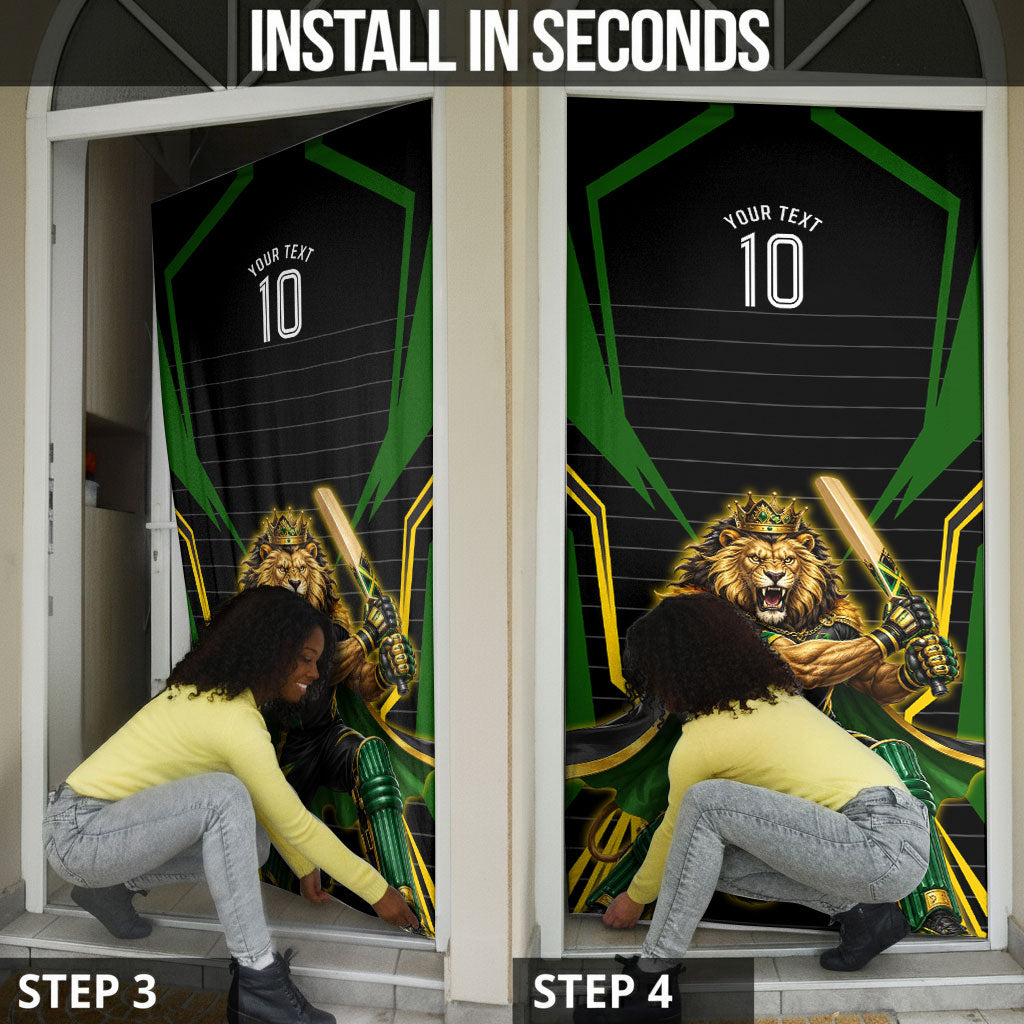 Personalized Jamaica Cricket Lion Mascot Door Cover Kingsmen Royal King Batsman Sport