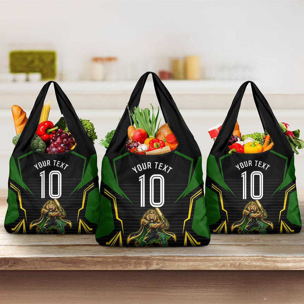 Personalized Jamaica Cricket Lion Mascot Grocery Bag Kingsmen Royal King Batsman Sport