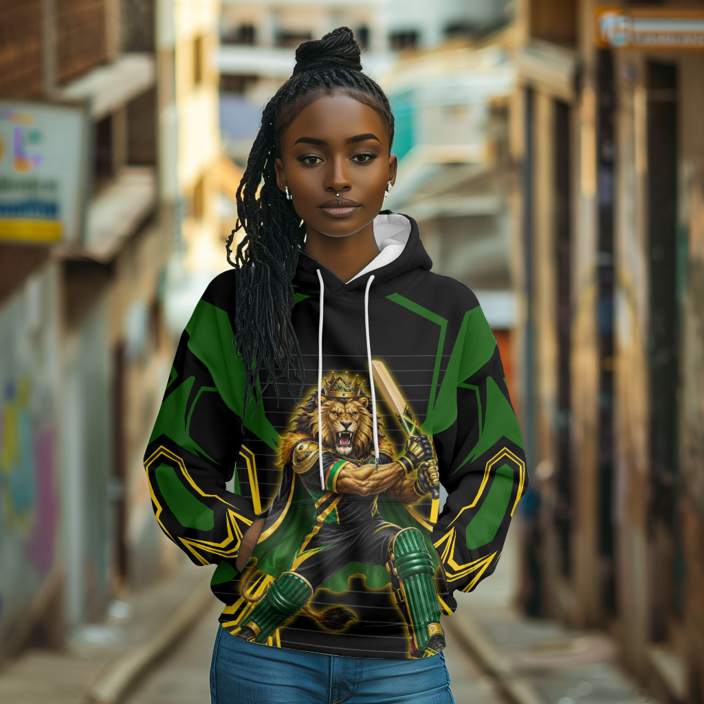 Personalized Jamaica Cricket Lion Mascot Hoodie Kingsmen Royal King Batsman Sport