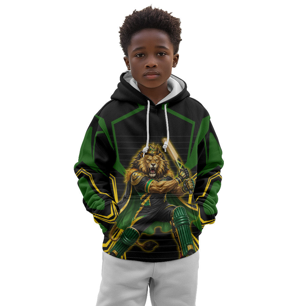 Personalized Jamaica Cricket Lion Mascot Kid Hoodie Kingsmen Royal King Batsman Sport