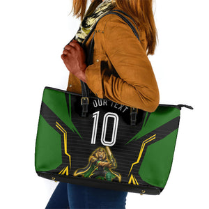Personalized Jamaica Cricket Lion Mascot Leather Tote Bag Kingsmen Royal King Batsman Sport