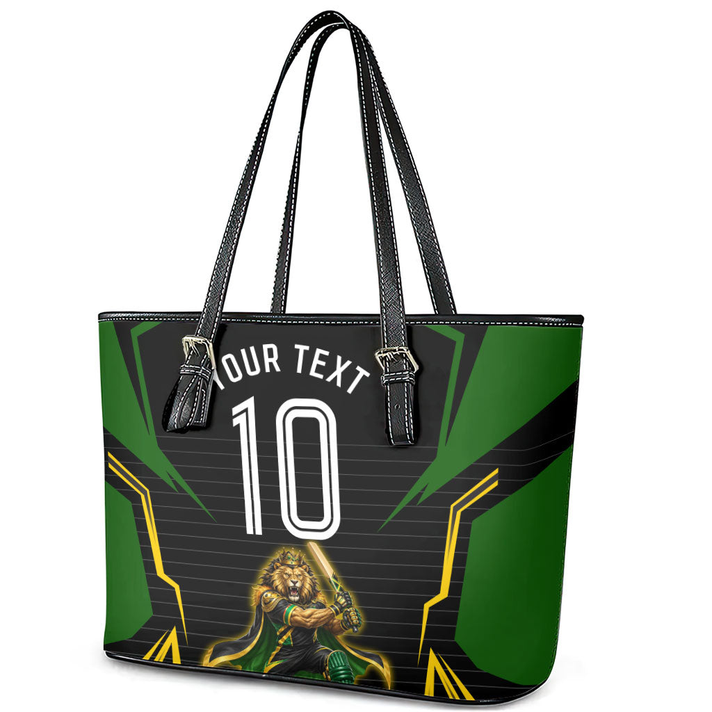 Personalized Jamaica Cricket Lion Mascot Leather Tote Bag Kingsmen Royal King Batsman Sport