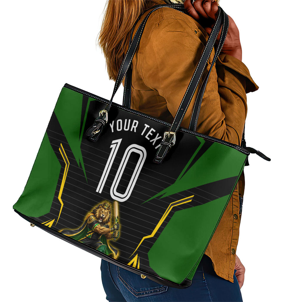 Personalized Jamaica Cricket Lion Mascot Leather Tote Bag Kingsmen Royal King Batsman Sport