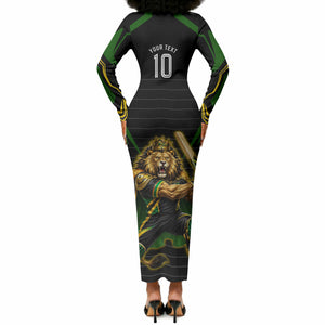 Personalized Jamaica Cricket Lion Mascot Long Sleeve Bodycon Dress Kingsmen Royal King Batsman Sport