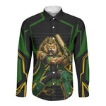 Personalized Jamaica Cricket Lion Mascot Long Sleeve Button Shirt Kingsmen Royal King Batsman Sport